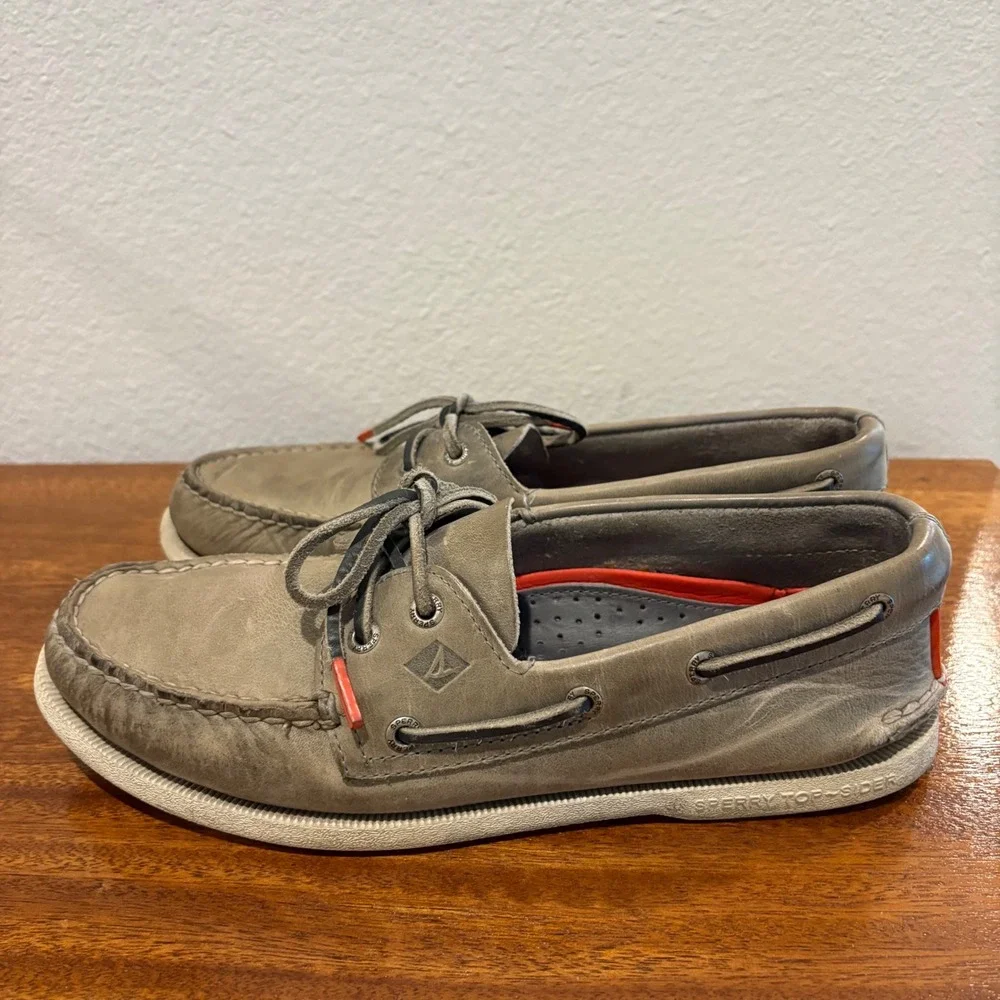 Sperry‎ Top-Sider Boat Shoes Mens 9 Grey Green Leather STS23930